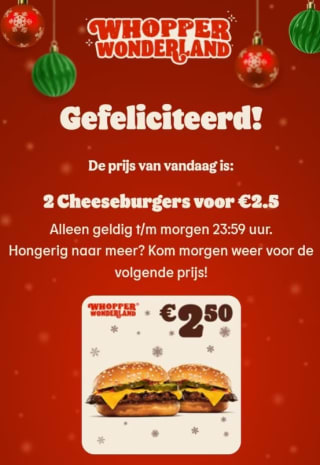 2 cheeseburgers voor €2,50 bij Burger King.