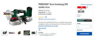 PARKSIDE® Accu-bandzaag 20V zonder accu en snellader voor €39,99 in de Lidl webshop