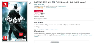 Batman: Arkham Trilogy (Switch) voor €28,88 bij Amazon