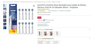 Pack x10 Cabezales Oral-B Pro Sensitive Clean por 29.99€