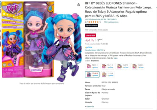 Muñeca Shannon Fashion con Pelo Largo, Ropa de Tela y 9 Accesorios por 11,40€