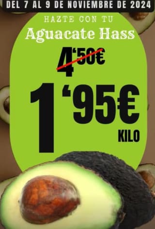 Aguacate Hass a 1,95€ Kg en supermercados Hiper Usera