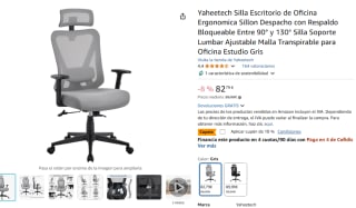 Silla de escritorio con respaldo bloqueable, ajuste lumbar y malla transpirable por 74,51€