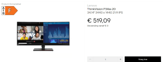 Lenovo ThinkVision P34w-20 (62DCRAT3EU) monitor voor €519,09 bij Dustinhome