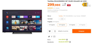 Television Toshiba 50UA3D63DG 50" DLED UltraHD 4K HDR por 299.98€