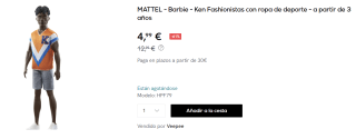Barbie Ken Fashionista Muñeco afroamericano con Camiseta Deportiva, Shorts y Accesorios de Moda por 4.99€