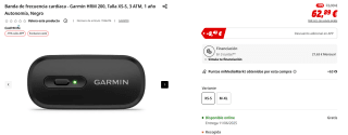 Banda de frecuencia cardíaca Garmin HRM 200, Talla XS-S, 3 ATM, 1 año Autonomía por 53,46€