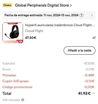 Auriculares HyperX Cloud Flight Inalámbricos PC -PS4- PS5 por solo 41,92€