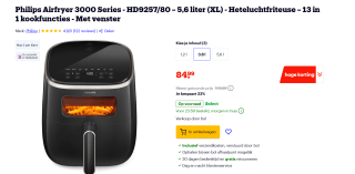 Philips Airfryer XL HD9257/80 – Heteluchtfriteuse – met venster voor €84,99 bij Bol