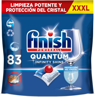 83 pastillas Finish Powerball Quantum Infinity Shine, pastillas lavavajillas con protección del cristal por 10,79€