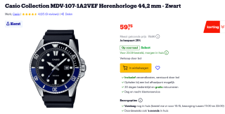 Casio MDV-107-1A2VEF Horloge voor €59,75 bij Bol
