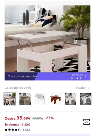 Mesa de Centro Elevable Gala por 23,68€.