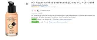 3 Unidades de Max Factor Facefinity base de maquillaje, Tono N42, IVORY 30 ml por 23.68€