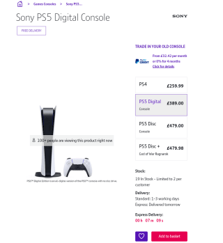 Sony PS5 Digital Console from £389 at BT