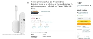 Google Chromecast TV (HD) por $645 en Amazon
