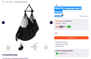 Vita5 XXL Hangstoel met 2 Kussens voor 29,95 euro