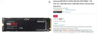Disco Samsung SSD 980 PRO duro interno de estado sólido 1 TB M.2 por 89€