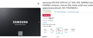 Samsung 870 EVO 2,5 inch 4 TB SSD voor €267,99 bij Amazon