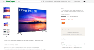 Smart tv marca Haier HQLED 4K UHD modelo H50P800UG por 374,40€