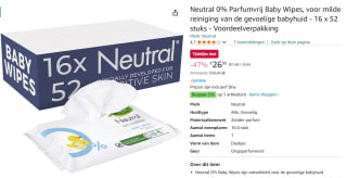 Neutral 0% Baby Wipes - Parfumvrij 16 x 52 stuks voor €26,99 bij Amazon