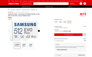 Tarjeta Micro SDXC Samsung Evo Plus MB-MC512KA/EU 512GB Clase 10 V30 UHS-I Lectura 130 MB/s Blanco por 33,05€