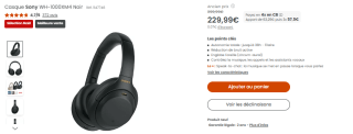 Casque sony wh-1000xm4 à 229,99€