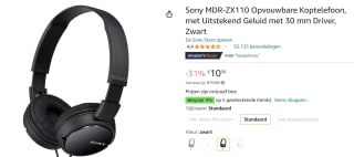 Sony MDR-ZX110 - On-ear koptelefoon voor €10,36 bij Amazon