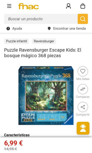 Puzzle Ravensburger Escape Kids: El bosque mágico 368 piezas por 6,99€.