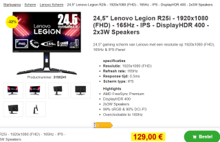Lenovo Legion R25i-30 - LED-monitor voor €129 bij Proshop
