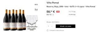 Viña Pomal Reserva, Rioja, 2016 - tinto - 6x75 cl + 6 copas por 58.99€