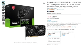 Tarjeta Gráfica MSI GeForce RTX 4060 VENTUS 2X BLACK 8G OC por 289,95€