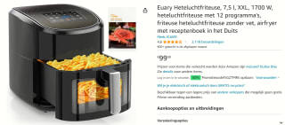 Euary airfryer 7,5 liter XXL voor €49,99 dmv code bij Amazon