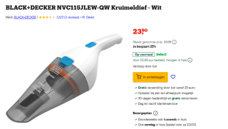 Black+Decker Accu-Handstofzuiger voor €23,90 bij Bol