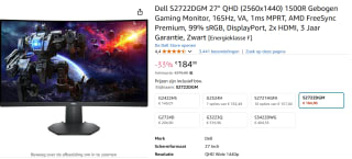 27 DELL-S2722DGM 165Hz QHD Monitor Dell voor €184,90 bij Amazon