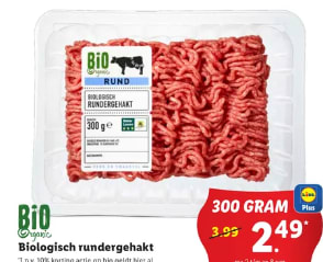 300 gram biologisch rundergehakt voor €2,49 bij de Lidl