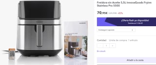 Freidora sin Aceite de 5,5L InnovaGoods Fryinn Stainless Pro 5500 por solo 55,95€