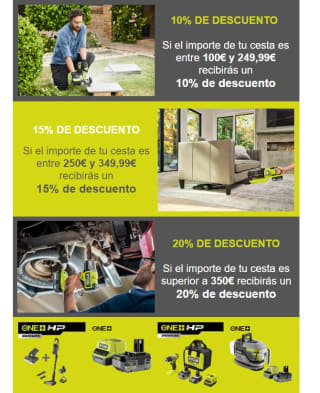 Descuento de 20%, 15% o 10% según importe de compra en Ryobi