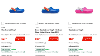 Diverse kids Crocs Classic Lined vanaf €12,75 bij Bol