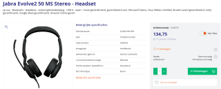 Jabra Evolve2 50 MS Stereo - Headset voor €134,75 bij Alternate