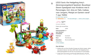 LEGO Sonic the Hedgehog Amy's dierenopvangeiland voor €27,99 bij Amazon