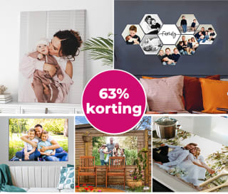 63% korting op het gehele assortiment bij Fotocadeau! (bijv. foto op canvas muur / perso. Poster / foto op aluminium / huisnummerbord en nog veel meer)