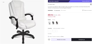 Sillón de Oficina Altura Ajustable por 62,99€ (cuenta nueva por 50,99€)