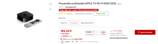 Lecteur Multimédia Apple TV 4K 2022 - 64Go, WiFi à 164,34€
