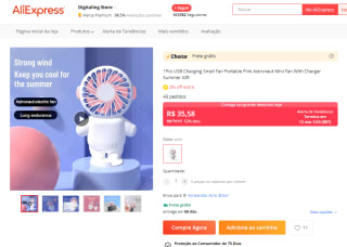 Mini Ventilador Portátil Astronauta USB - R$ 35,58