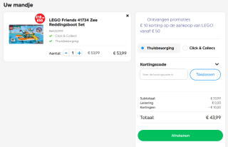 €10 korting op LEGO bij minimale besteding van €50 bij Smyths Toys