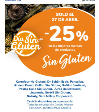 -25% descuento en productos sin gluten desde Carrefour