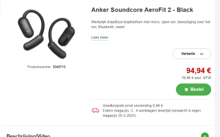 Soundcore AeroFit 2 Zwart voor €94,94 bij Proshop