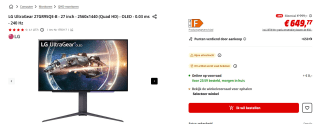 LG UltraGear OLED 27GR95QE-B 27" Gaming monitor voor €649,77 bij de Mediamarkt