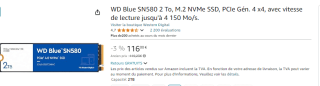SSD interne M.2 NVMe WD Blue SN580 - 2 To, TLC, PCIe 4.0 à 116€