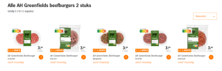 Alle AH Greenfields beefburgers 2 stuks voor €4 bij de AH